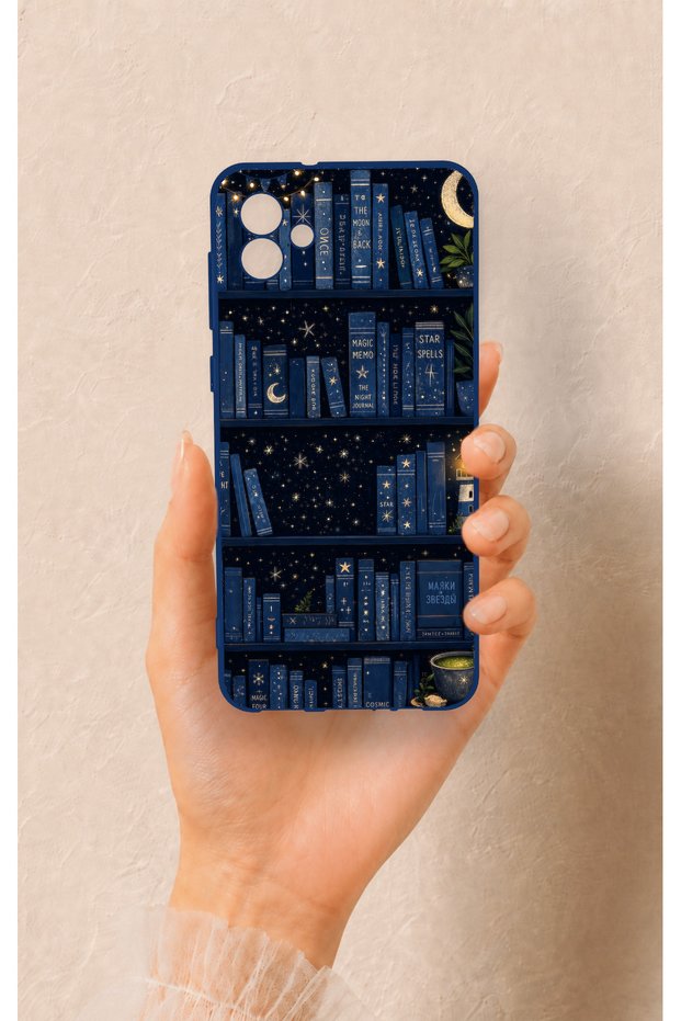 Samsung A04 Compatible Night Themed Bookshelf Patterned Silicone Case
