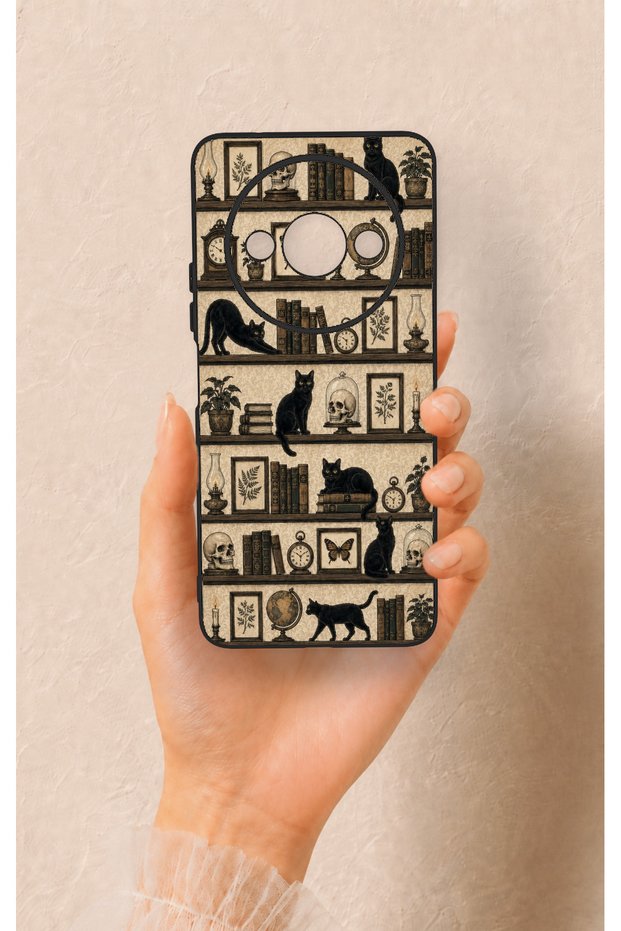 Redmi A3 Compatible Vintage Black Cat Pattern Silicone Case