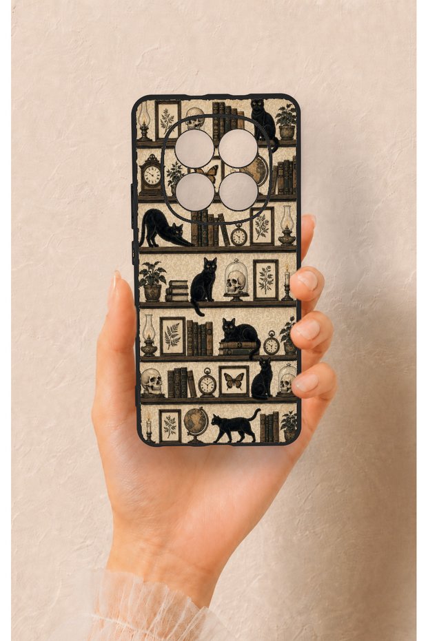 Redmi Note 15 4g Compatible Vintage Black Cat Patterned Silicone Case