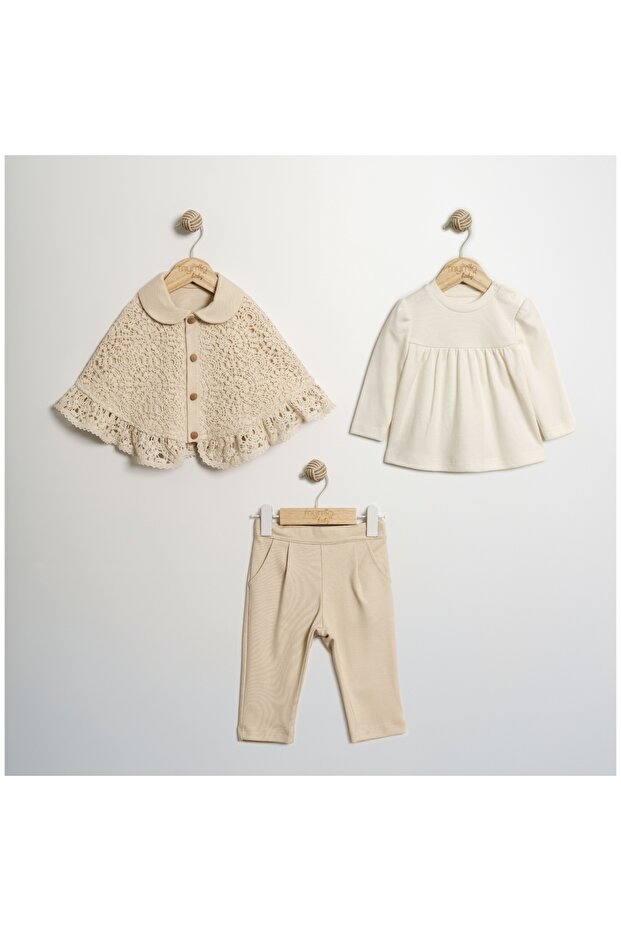 Mymi̇o Girls 6-9-12-18 Months 3-Piece Set with Lace Cape