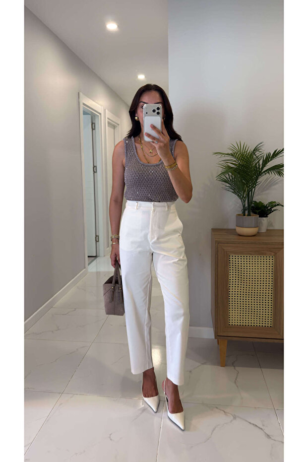 Fusla Cream Straight Cut Trousers