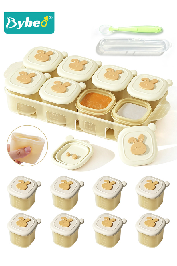 8 PCS Silicone Baby Food Containers, Reusable Infant Food Storage Jars, Small Snack Container with Leak-Proof Airtight Lids, Freezer Storage Box with Silicone Baby Spoon, for Infants, Babies, Toddlers