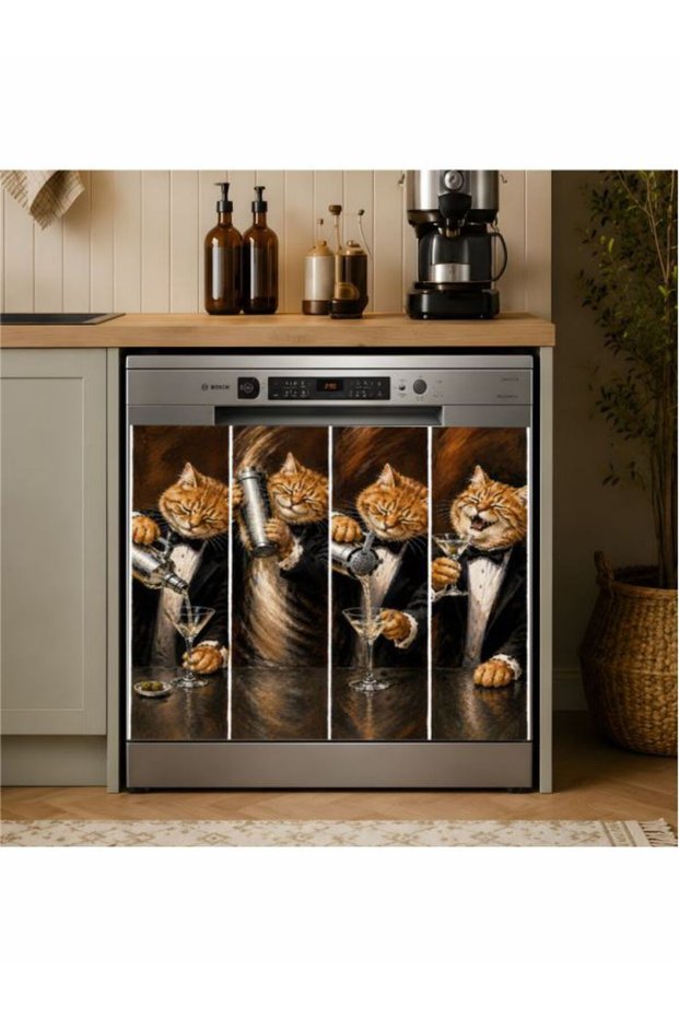 Dishwasher Sticker 70X70 cm Bartender Cat Model 37