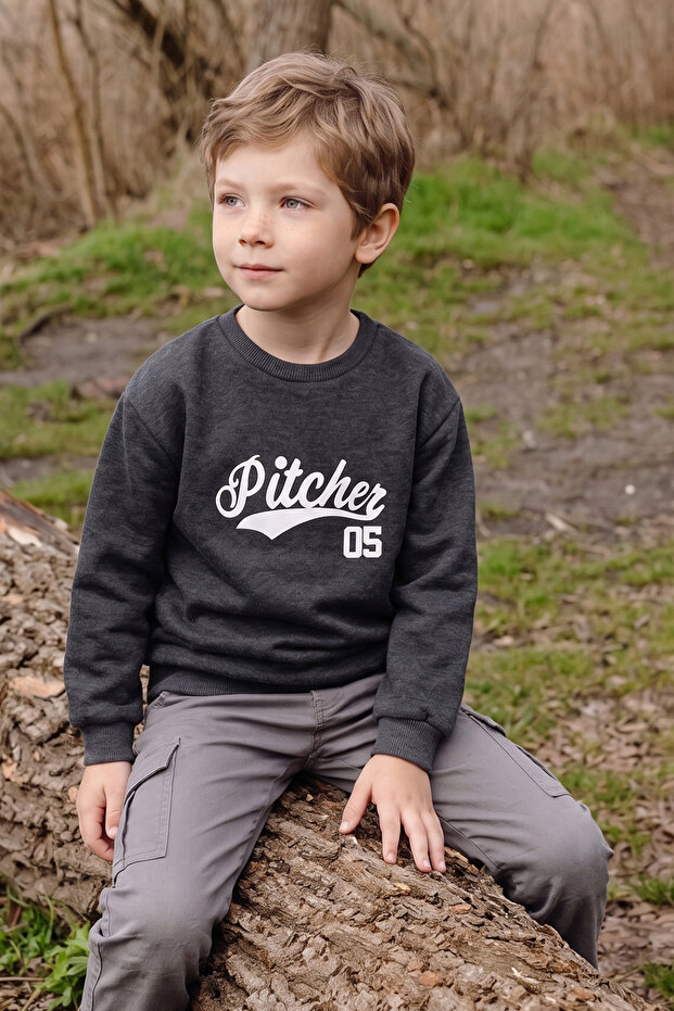 3 İì‡Plik Pitcher Text Printed Boys' Sweatshirt