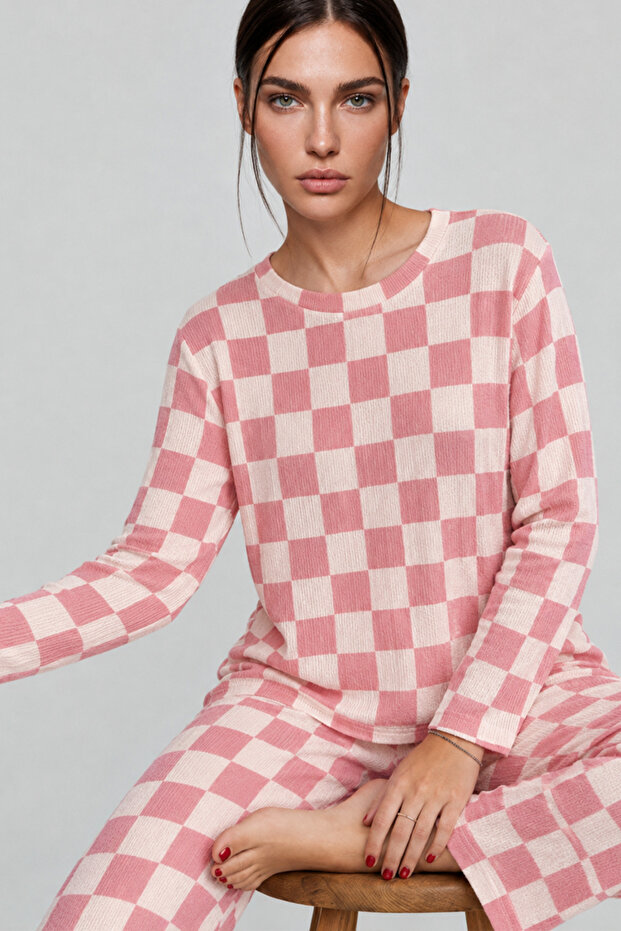 Women's Striped Regular Fit Pink Pajama Set 4691
