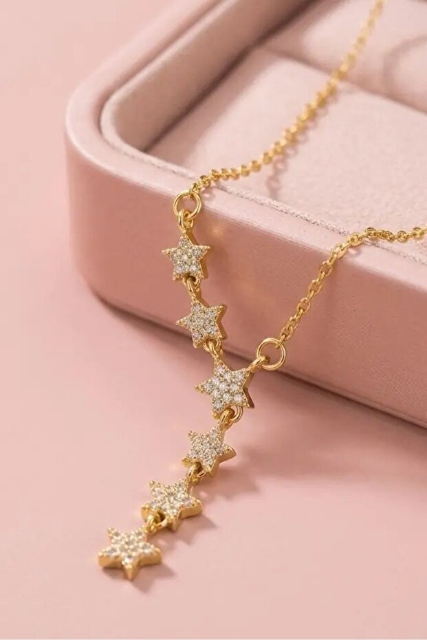 Stainless Steel Stone Shooting Star Y Model Necklace Gold / Silver Color Eck71