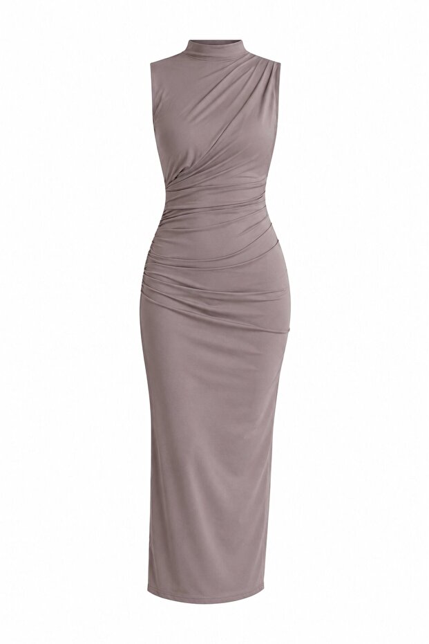 Mink Draped Slit Midi Dress - 2Y4114