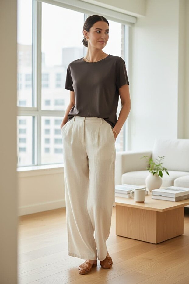 Women's Knitted Short Sleeve Round Neck T-Shirt