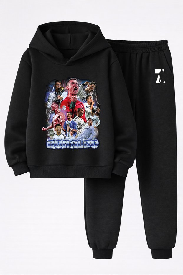 Cristiano Ronaldo Printed 3-Yarn Quality Sweatshirt and Trackpants Kids' Top-Bottom Set