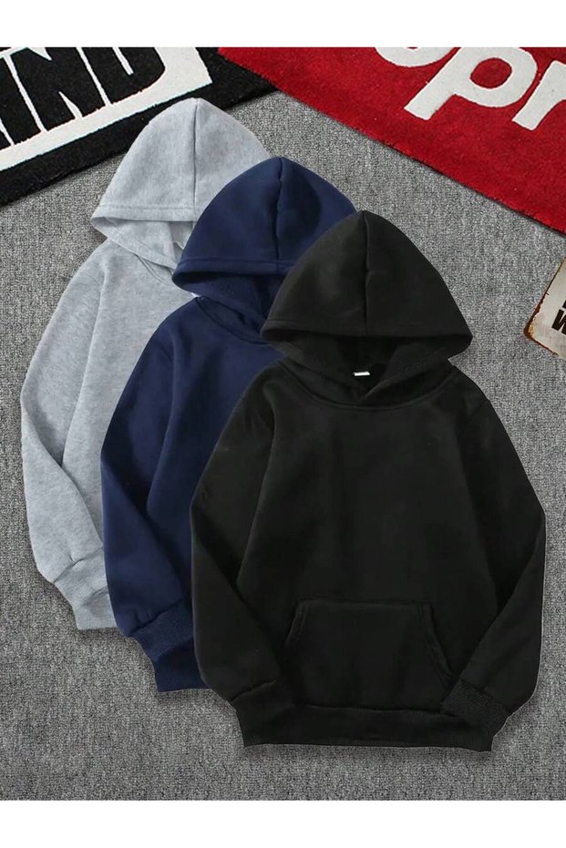 3-Pack Basic Plain Sweatshirt - Oversize Embossed Hoodie
