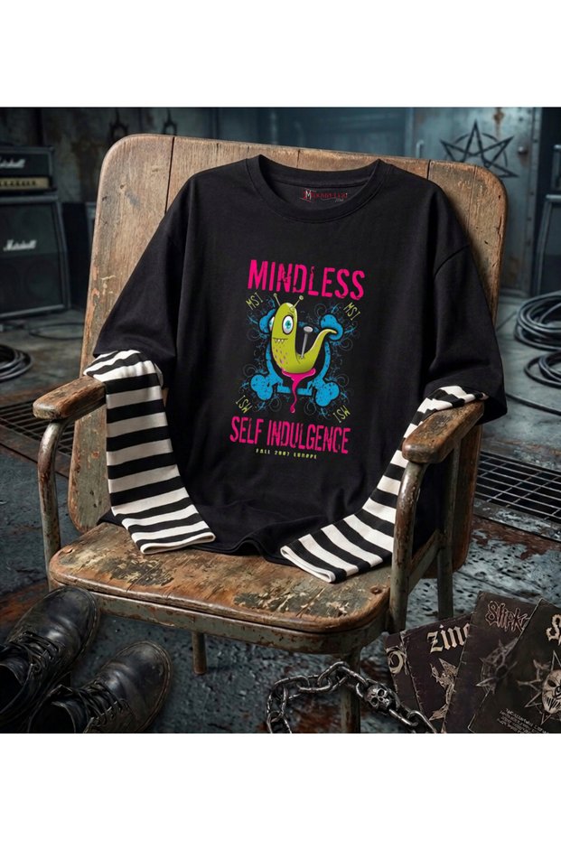 Mindless Self Indulgence Printed Fake Sleeves Fake Sleeves Unisex Oversize Black T-Shirt