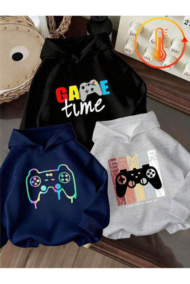 3-Pack Game Time Sweatshirt - Printed Oversize Hoodie