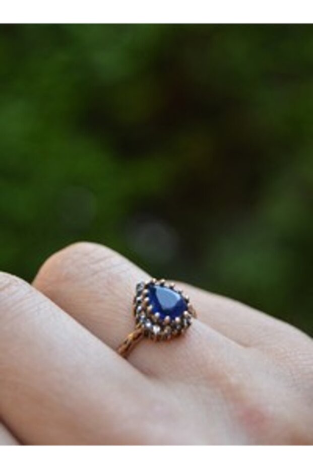 Sapphire Stone Bronze Ring - Blue -