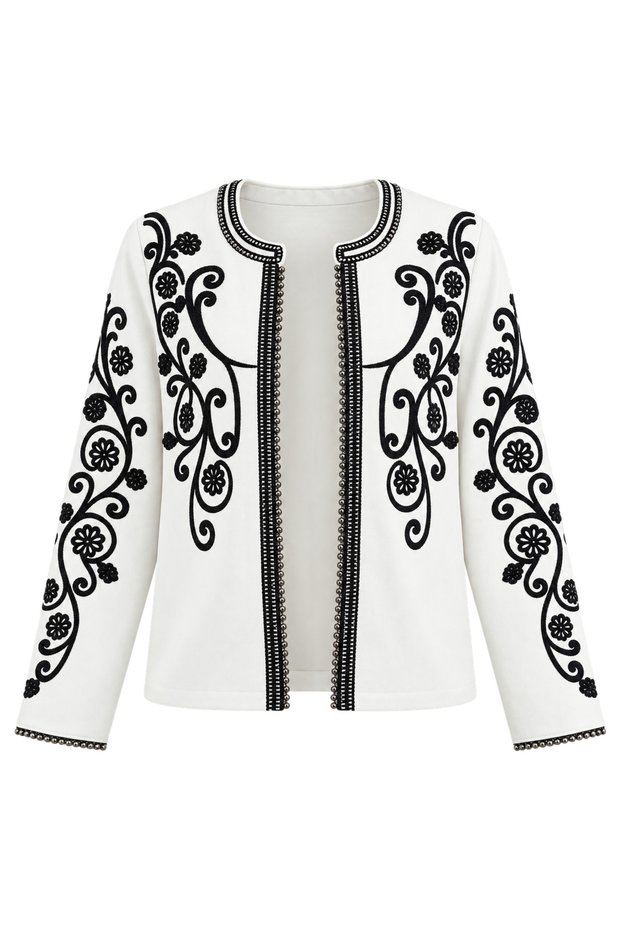 Ecru Embroidered Gabardine Jacket