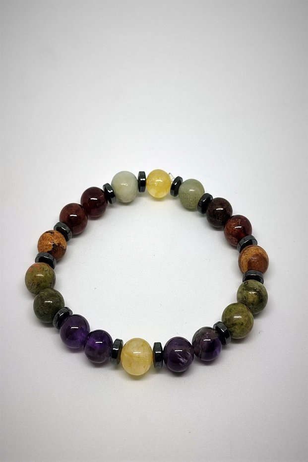 Certified Virgo Zodiac Sign (Citrine, Amethyst, Unakite, Jasper, Lal (Garnet, Amazonite, Hematite) Natural Stone Bracelet