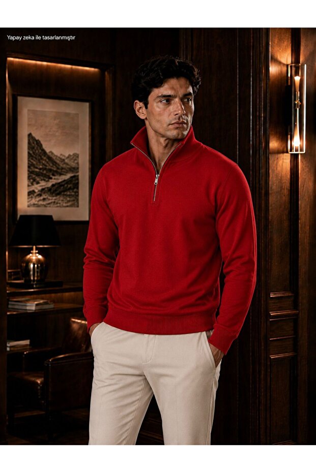Men's Half-Zip High-Neck Long-Sleeve Sweatshirt