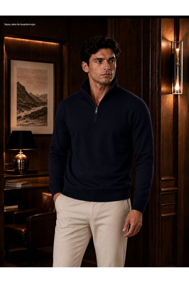 Men's Half-Zip High-Neck Long-Sleeve Sweatshirt