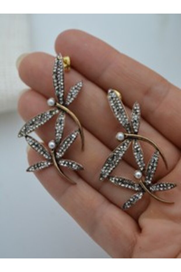 Zircon Stone Dragonfly Earrings - Bronze Color -