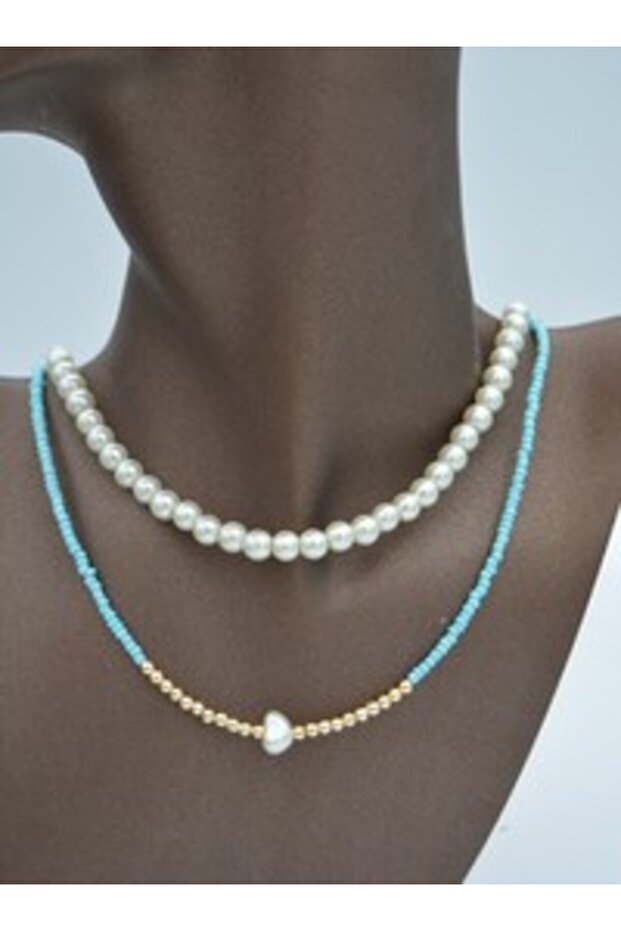 Double Necklace Set - White -