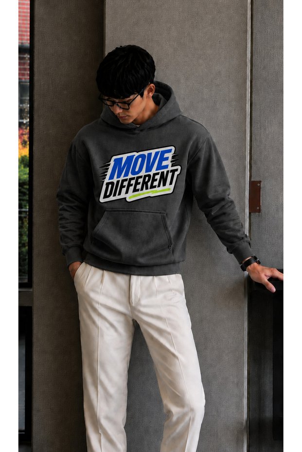 Men's Move Different Graffiti Printed Hooded Kangaroo Pocket Regular Fit Men's Sweatshirt