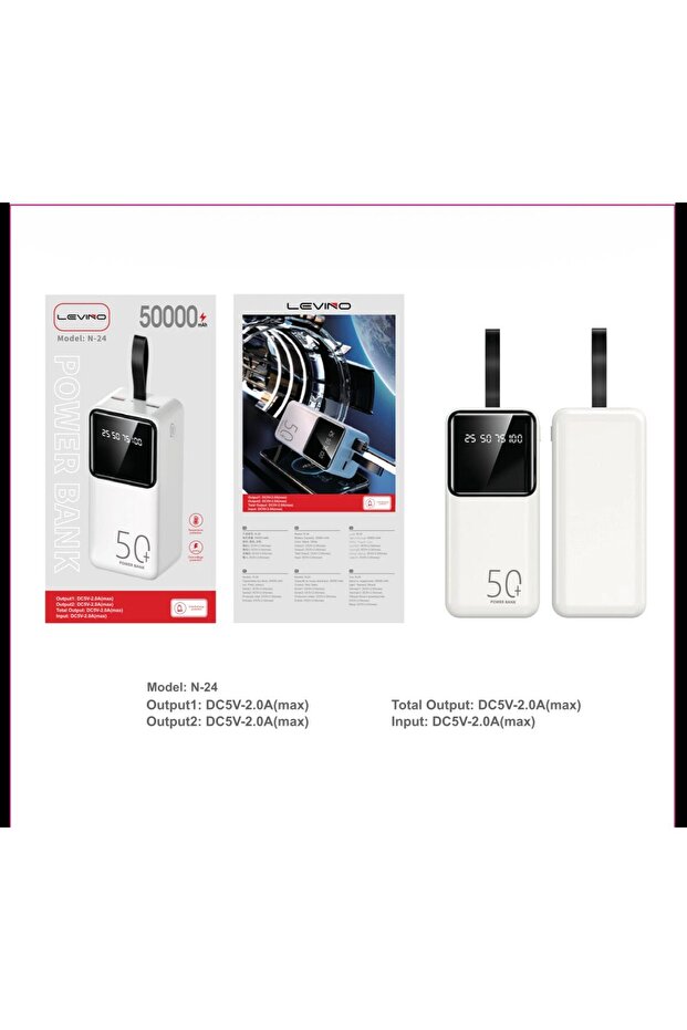 Levino N-24 50000mAh Power Bank | Dual USB Output | Digital LED Battery Display | Portable Charger