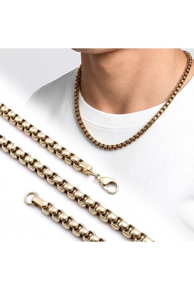💎 Premium Shiny and Stylish Oval Albanian Men's Steel Necklace 6mm 55cm 3183Eck022 - Gold Color