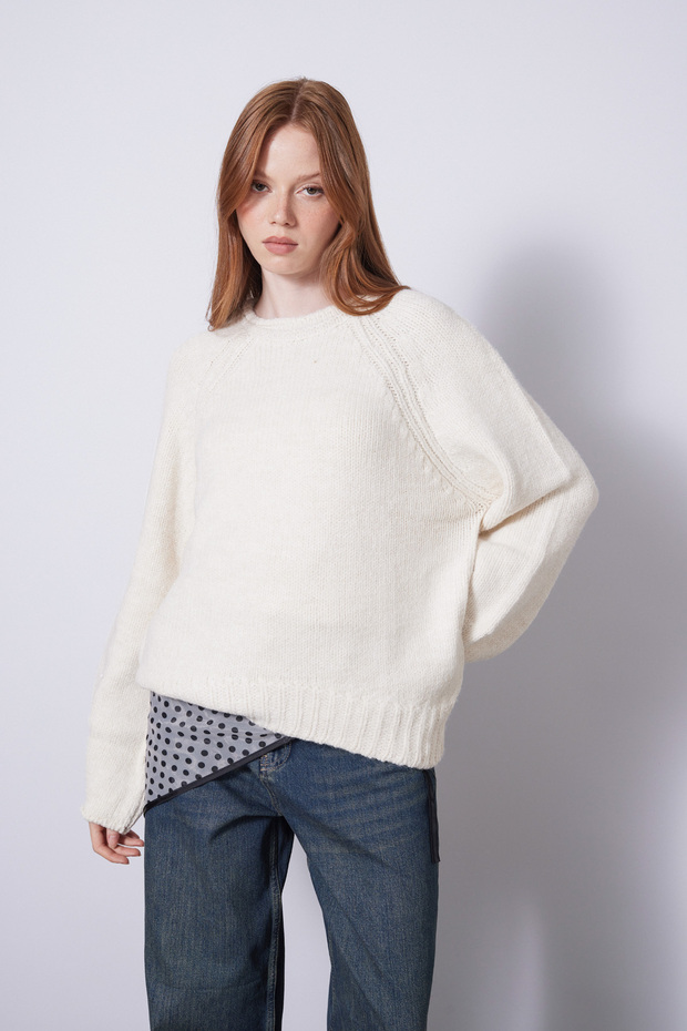 Oversize Circular Neck Tricot Sweater Ecru