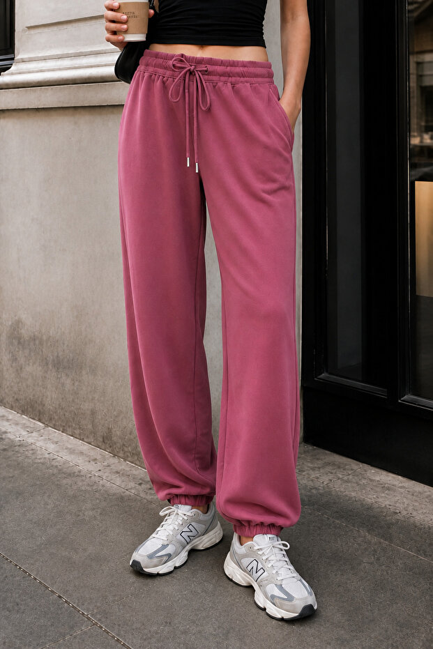 Women's Draped Modal Touch Textured Sweatpants with Elastic Cuffs