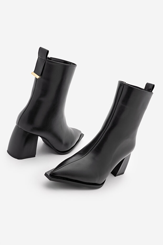 Women's Pointed Toe Thick Heeled Boots Ersey Black