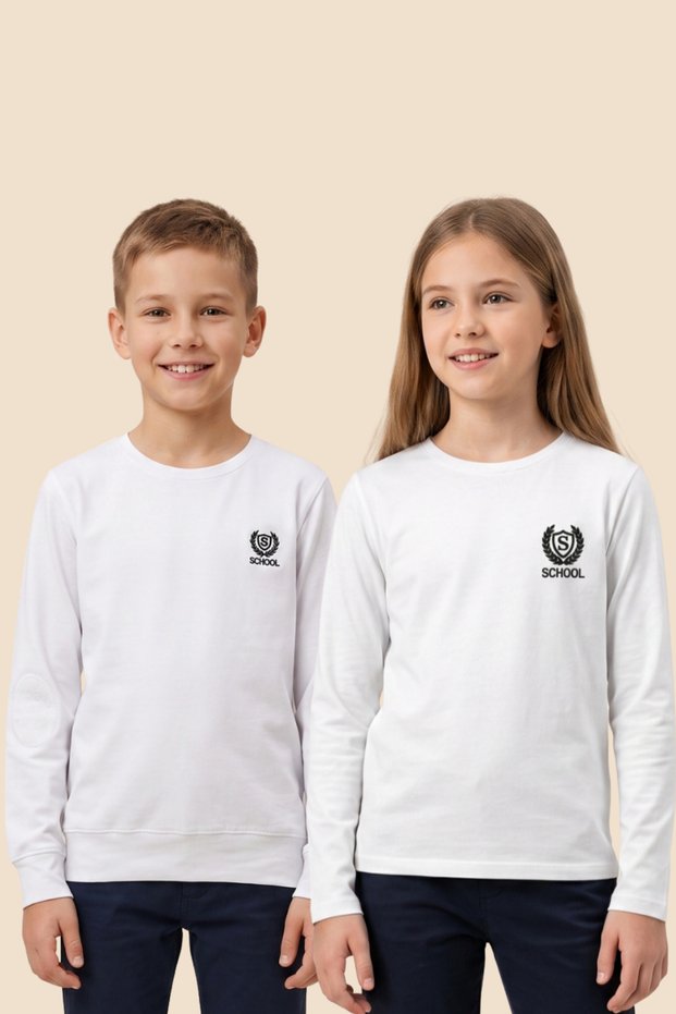 Girls and Boys School Sweatshirt Combed Cotton Long Sleeve Elbow Patched Lycra