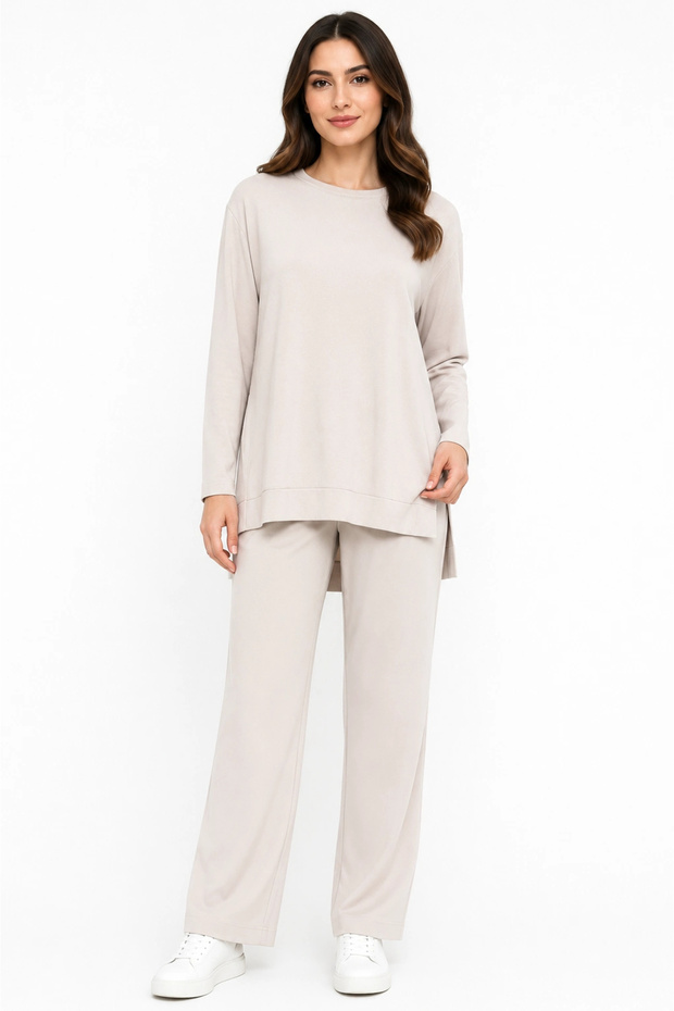902 Skirt Top Oval Cut Tunic - Beige