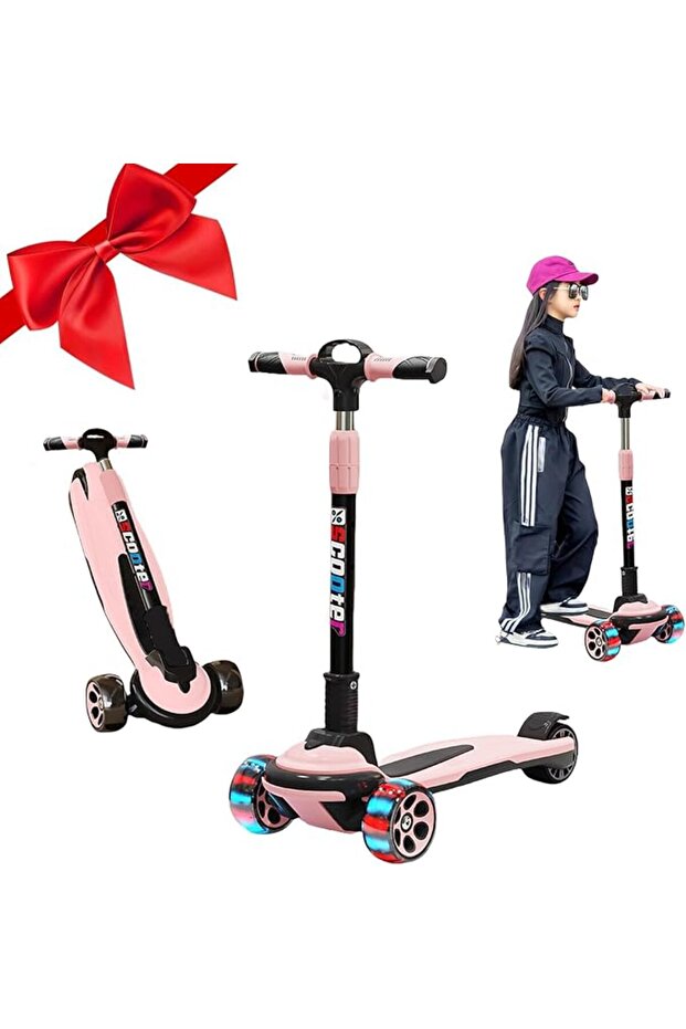 Kids Scooter,DMG 3 Wheels Foldable Kick Scooter,5 Adjustable Heights,LED Light Up Wheels,Can Hold Up
