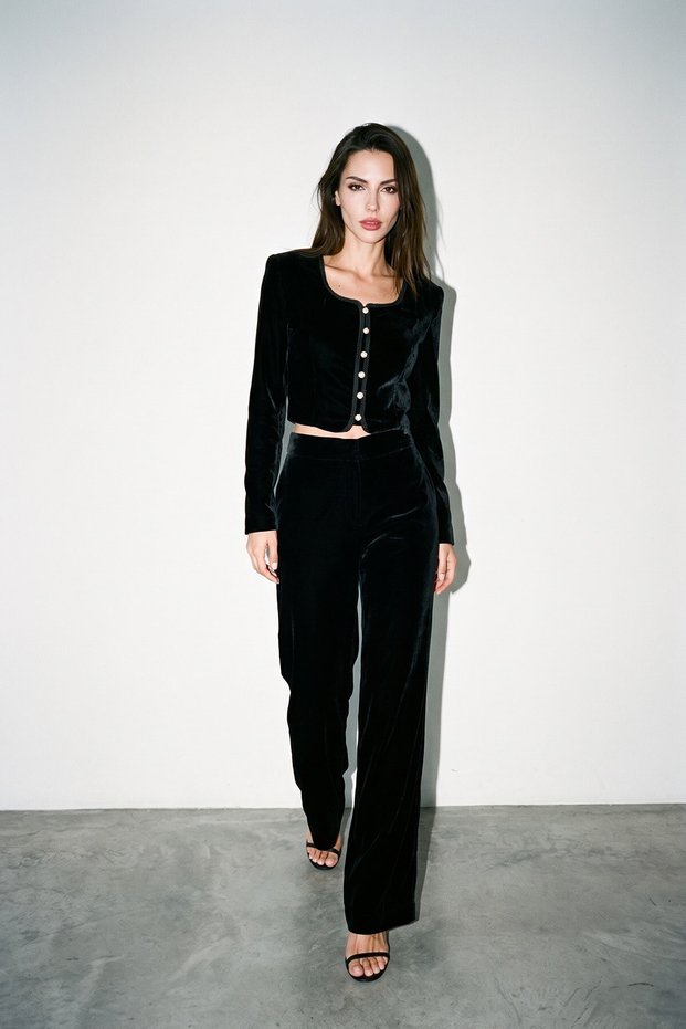 Black Velvet Jacket with Button Detail