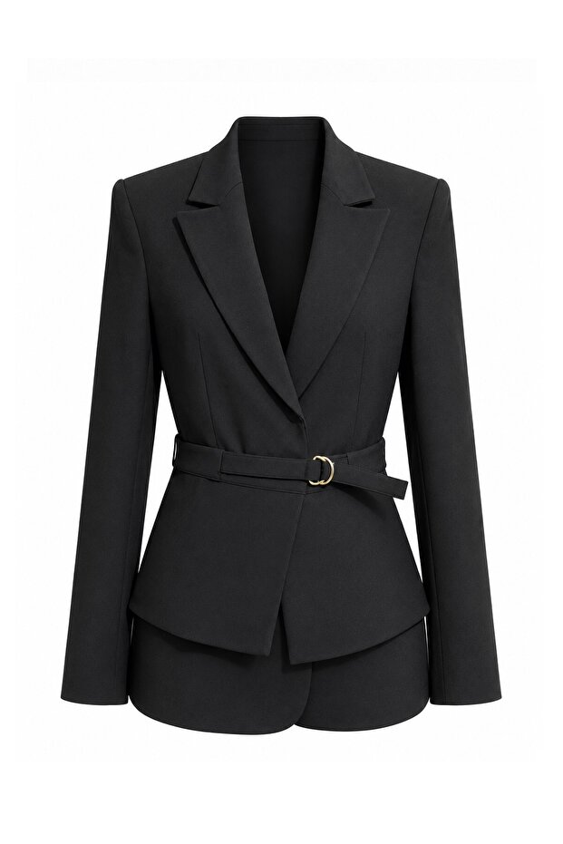 Black D Buckle Belt Detailed Jacket