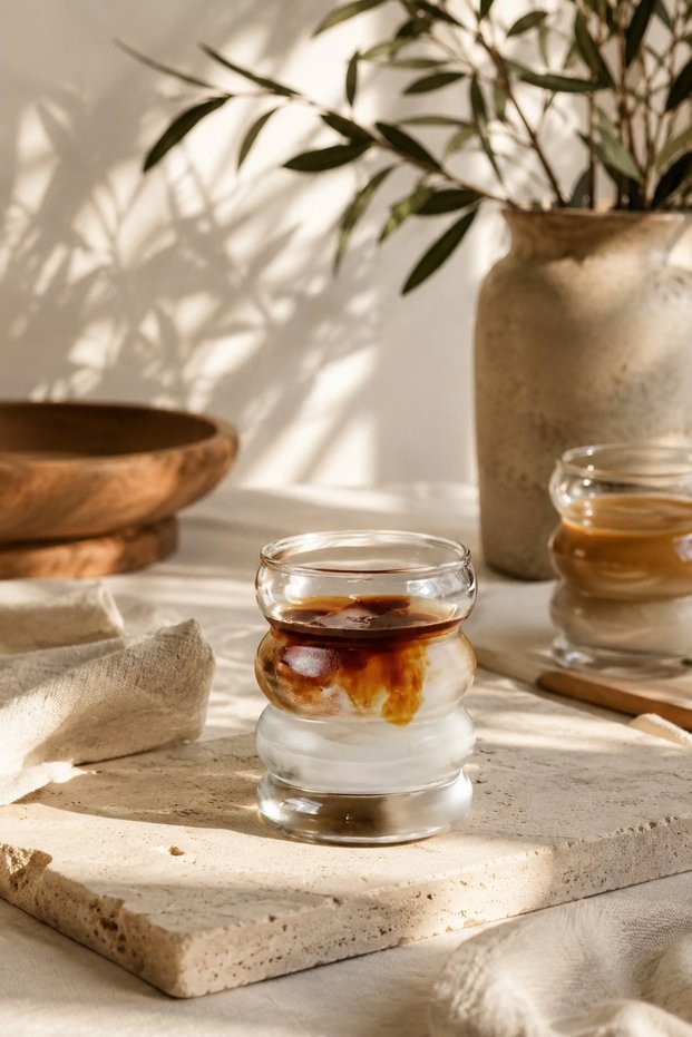Modern Stripe Design Glass Cold Coffee Cup 350 ml – Latte, Iced Coffee and Presentation Cup