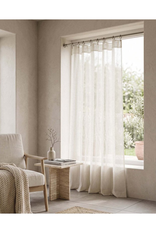 Ivory Textured Sheer Curtain 1 Piece