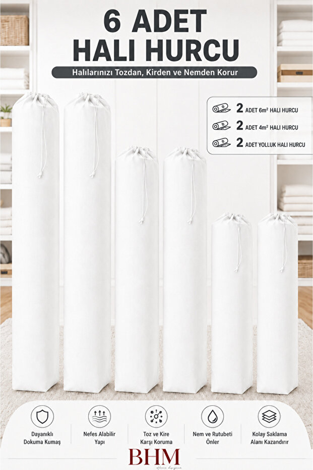 6-Piece Carpet Storage Set Drawstring Carpet Storage Bag Dust and Moisture Protector