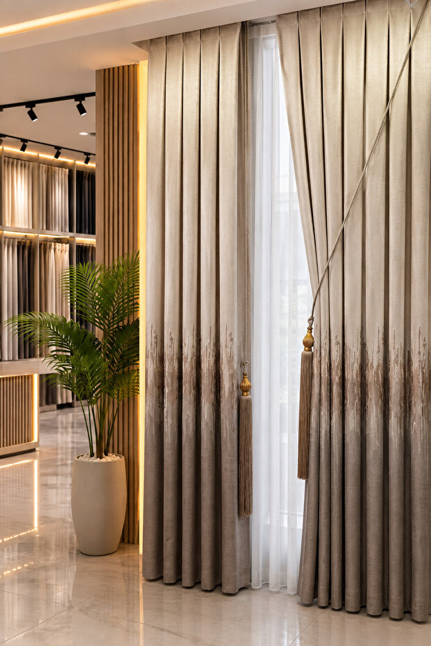 Flame Beige Mink Panel Background 1/3 Dense Pleated Background Curtain (Single Panel) Accessory Gift