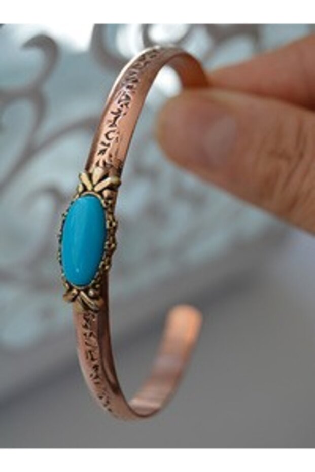 Copper Bracelet with Turquoise Stone - Copper Color -