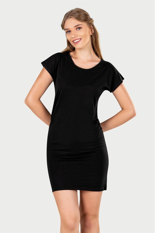 Women's Black Modal Off-Shoulder Basic Dress