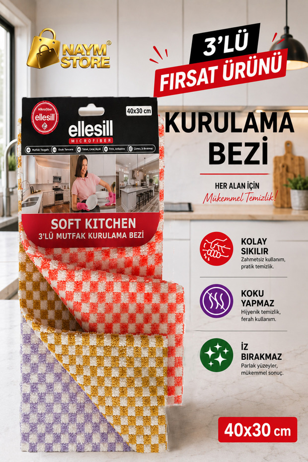 Soft Kitchen 3-Pack Kitchen Cloth 40X30 cm - Odor-Free Countertop Cloth, Drying Cloth, Cleaning Cloth