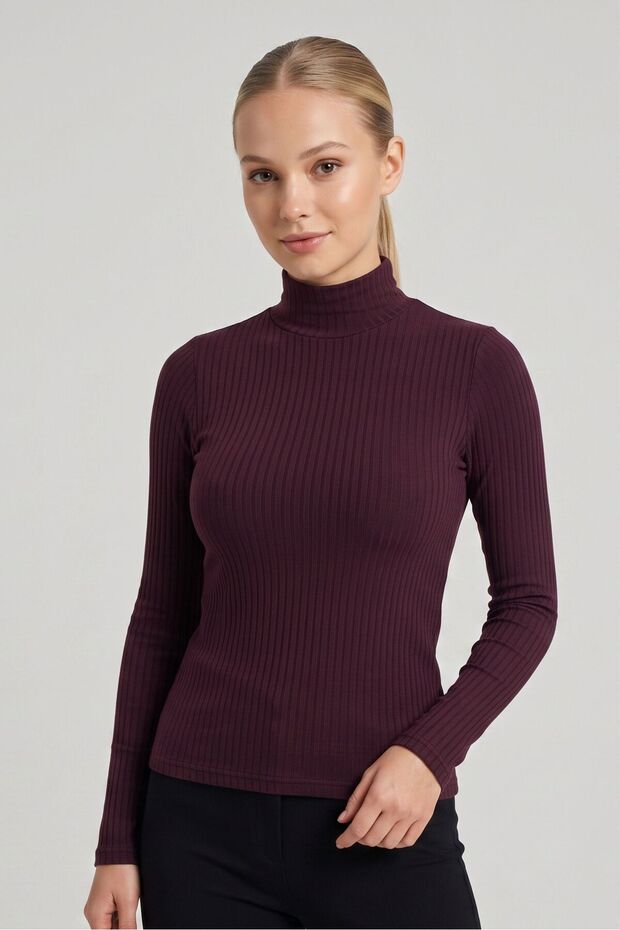Women's Burgundy High Neck Long Sleeve Bodysuit