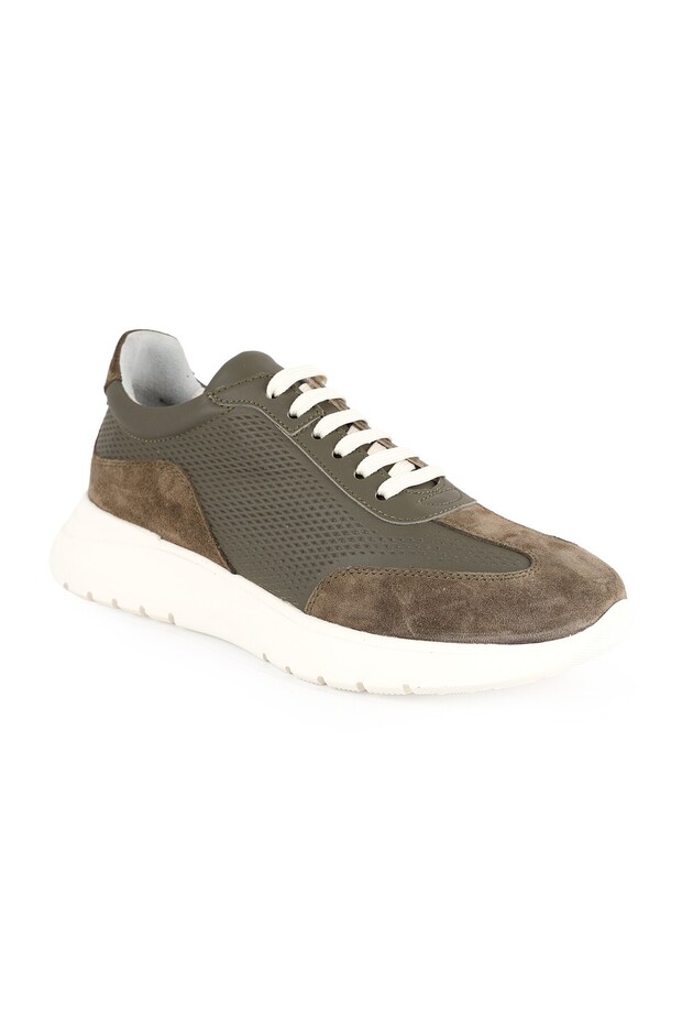 Lz5521 Women's Genuine Leather Suede Garnished Perforated Light Sole Casual Sneaker