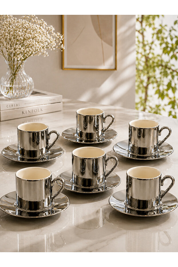 6-Person Porcelain Plated Gilded Coffee Cup Set 90ml