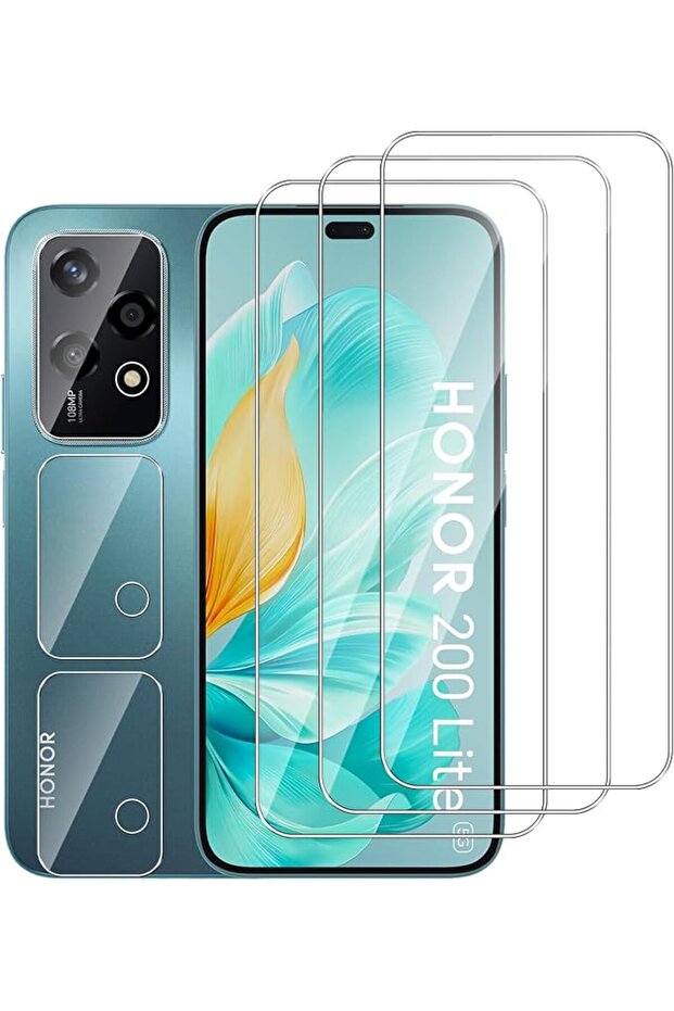 [عبوة 3+3] واقي شاشة لهاتف HONOR 200 LITE مع واقي عدسة الكاميرا، زجاج مقوى شفاف عالي الدقة