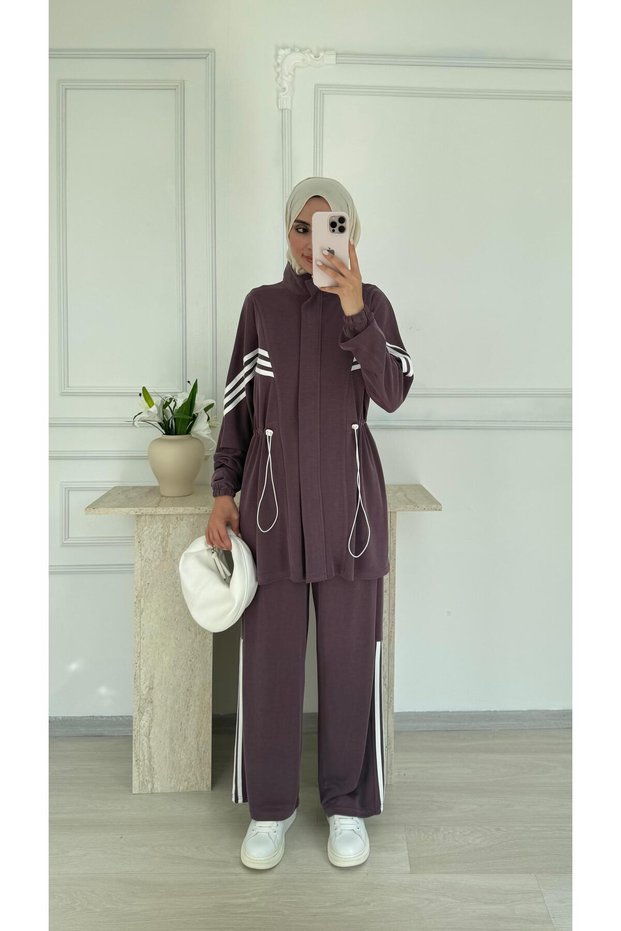 Women's Zippered Adjustable Waist Detail Sports Suit