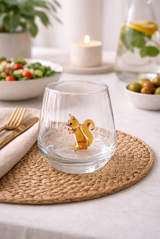 Glass Cup with Squirrel Figure