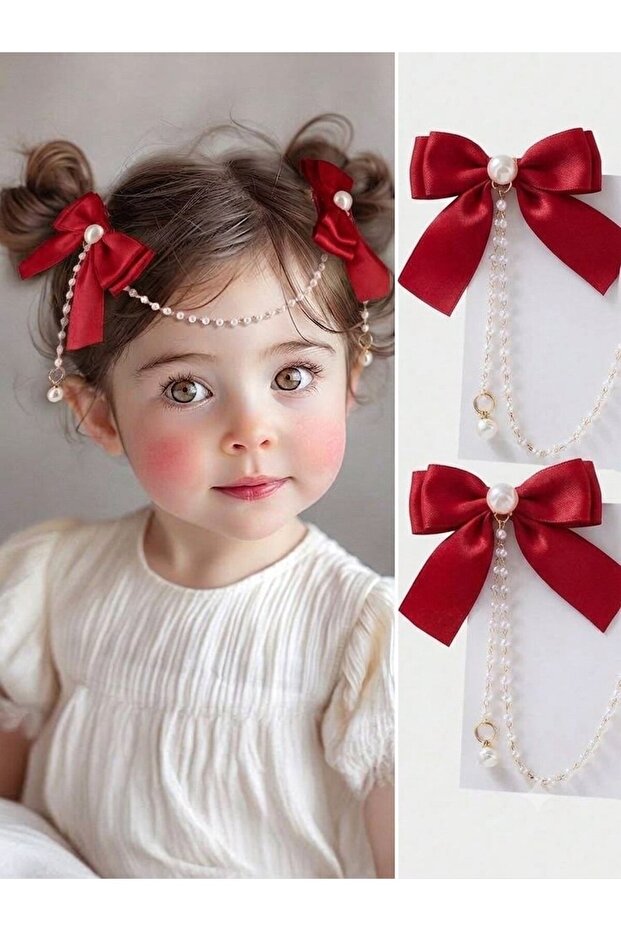 Girl's Pearl 2-Piece Double Bow Clip Hair Clip