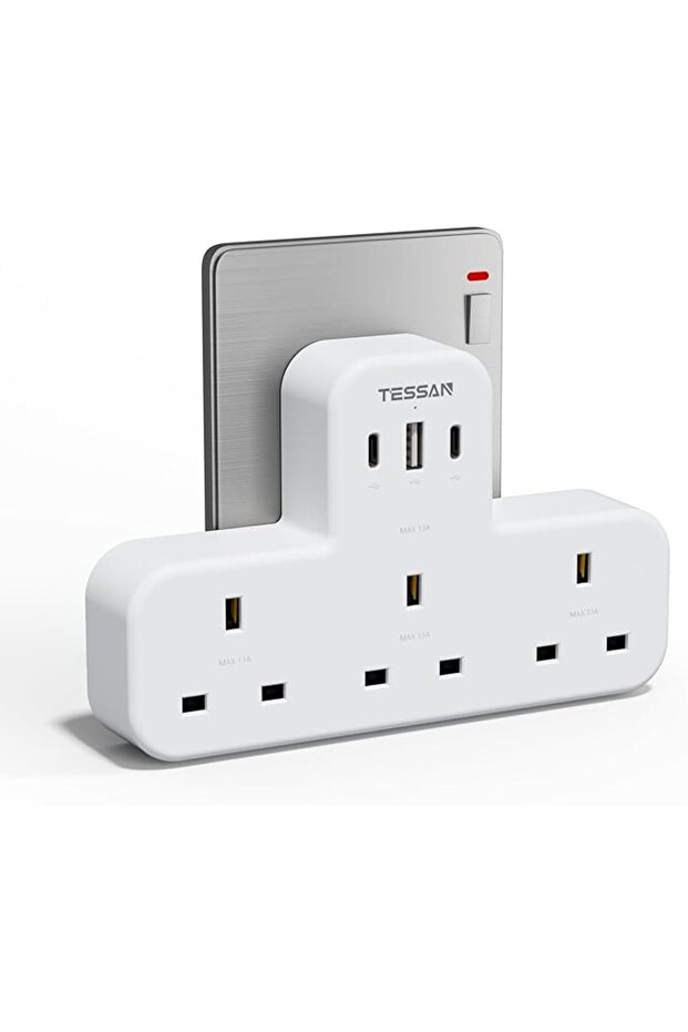 شاحن USB-C، قابس كهربائي ثلاثي المنافذ مع 3 منافذ USB، محطة شحن متعددة المنافذ