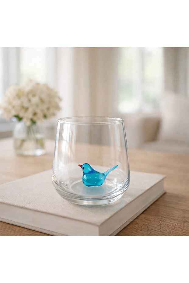 Glass Cup with Bird Figure
